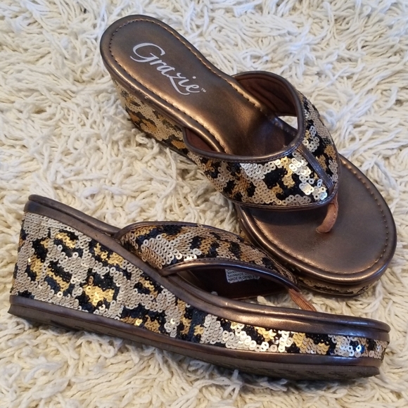 Grazie Shoes - NWOT Sequined Leopard Wedge Sandal